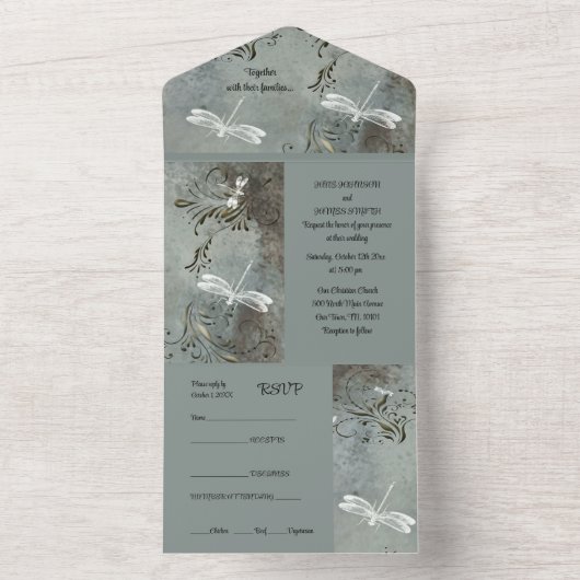 Dragonfly träumt alles in einer Hochzeitsfeier All In One Einladung (Innen Boden)
