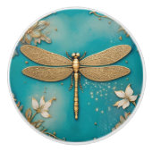 Dragonfly Türkis Aquamarin & Gold Imitats Hilfe As Keramikknauf (Vorderseite)