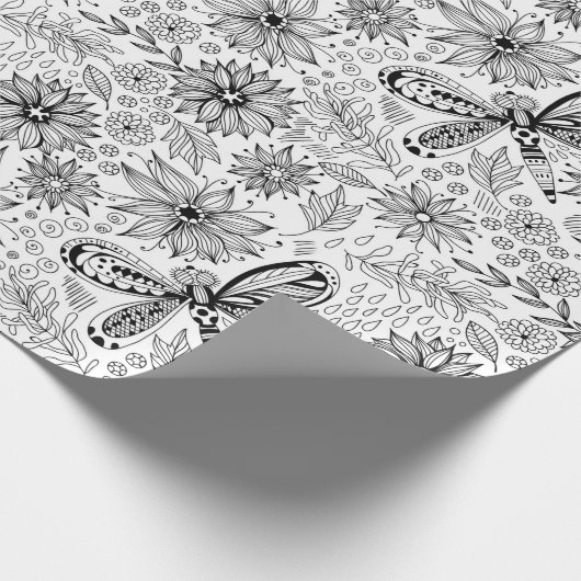 Dragonfly und Blume-Doodle-Packpapier Geschenkpapier (Ecke)