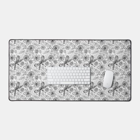 Dragonfly und Blume-Doodle-Packpapier Schreibtischunterlage (Tastatur & Maus)