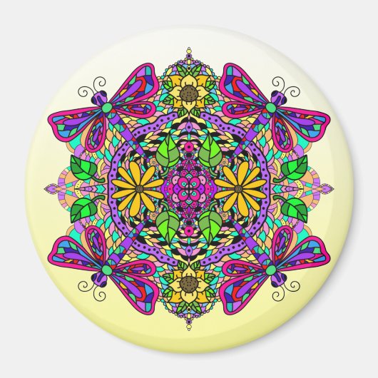 Dragonfly und Blume Mandala Magnet (Vorne)