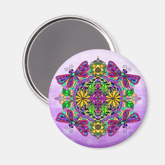 Dragonfly und Blume Mandala Magnet (Vorderseite/Rückseite)