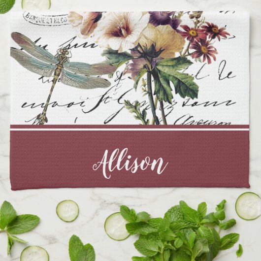 Dragonfly und Blume personalisiert Küchenhandtüche Geschirrtuch (Gefaltet)