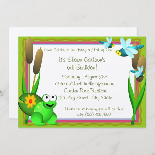 Dragonfly und Frosch/ Geburtstag Einladung (Vorne/Hinten)