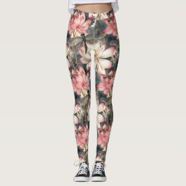 Dragonfly und Light Pink Lotus Design Leggings