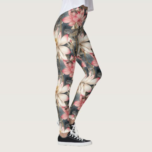 Dragonfly und Light Pink Lotus Design Leggings (Rechts)