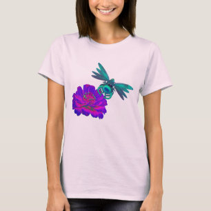 Dragonfly und Zinnia-Blume T-Shirt