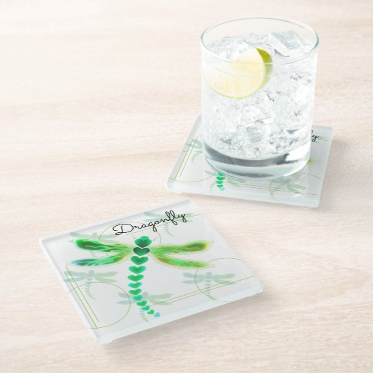Dragonfly | Untersetzer aus Grünglas (Schrägansicht)