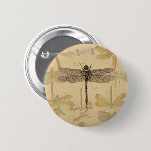 Dragonfly Vintag Antique Classic Zeichnend Button (Vorne & Hinten)