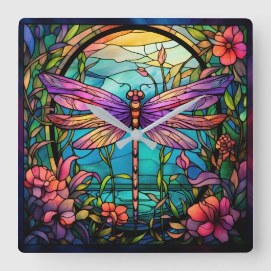 Dragonfly Wall Clock Quadratische Wanduhr (Vorderseite)
