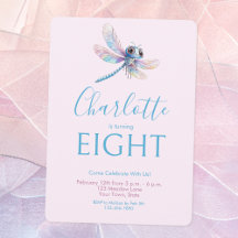 Dragonfly Watercolor Girl Blue Lila Geburtstag