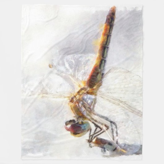 Dragonfly Watercolor Pastellweiß Hintergrund Fleecedecke (Vorderseite)