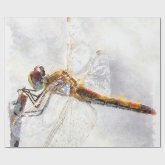 Dragonfly Watercolor Pastellweiß Hintergrund Geschenkpapier (Flach)
