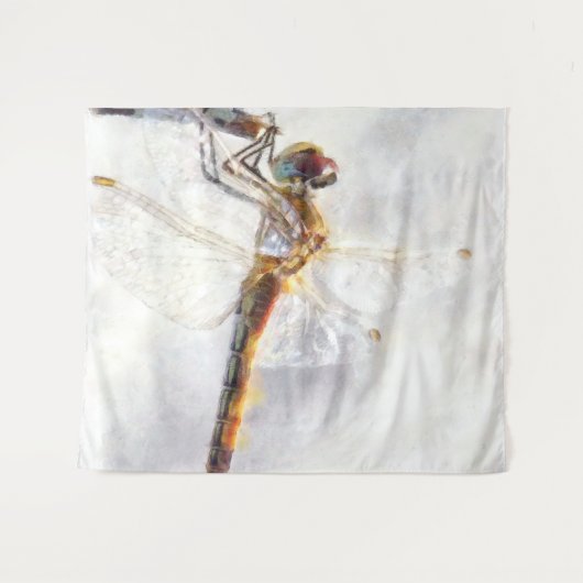 Dragonfly Watercolor Pastellweiß Hintergrund Wandteppich (Vorderseite (Horizontal))