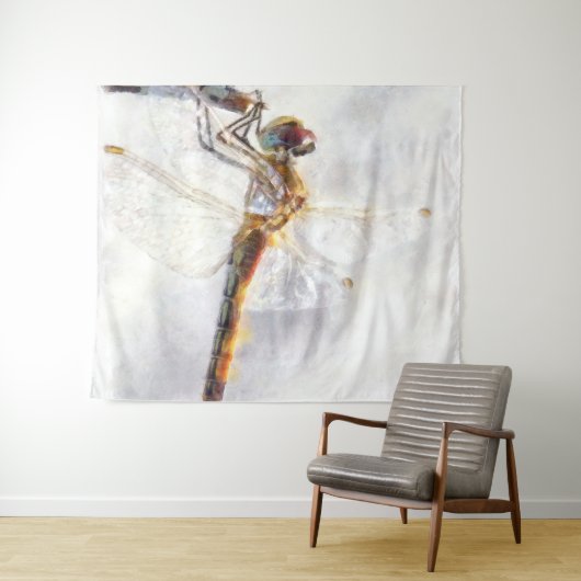 Dragonfly Watercolor Pastellweiß Hintergrund Wandteppich (Beispiel (Horizontal))