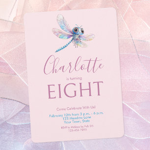 Dragonfly Watercolor Pink Girl's Birthday Einladung