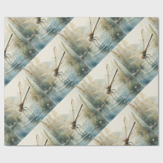 Dragonfly Watercolor Style Lake Geschenkpapier (Flach)