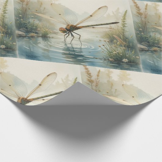 Dragonfly Watercolor Style Lake Geschenkpapier (Ecke)