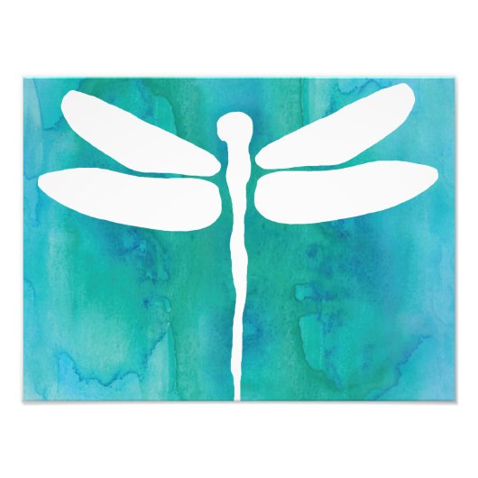 Dragonfly Watercolor White Aqua Fotodruck (Vorne)