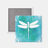 Dragonfly Watercolor White Aqua Magnet (Vorderseite/Rückseite)