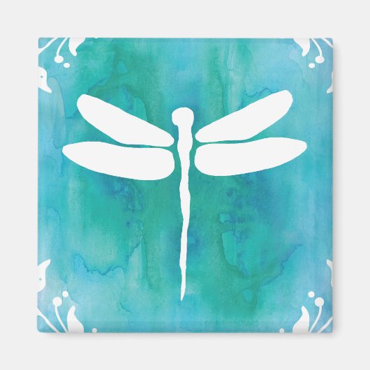Dragonfly Watercolor White Aqua Magnet (Vorne)