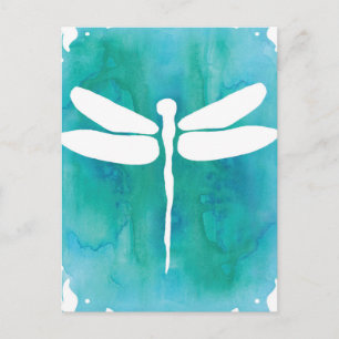 Dragonfly Watercolor White Aqua Postkarte