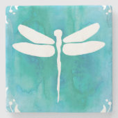 Dragonfly Watercolor White Aqua Steinuntersetzer (Vorderseite)
