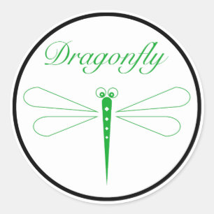 Dragonfly - Weißer, klassischer Rundaufkleber, glä Runder Aufkleber