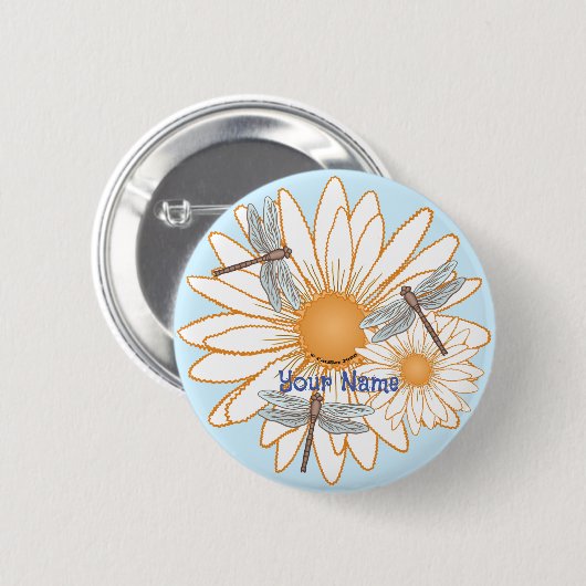 Dragonfly White Daisy Button (Vorne & Hinten)