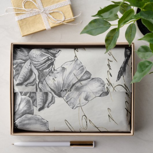 Dragonfly-Wildblume Französisch Script Decoupage C Seidenpapier (Geschenk)