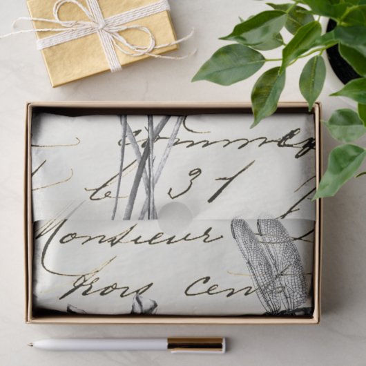 Dragonfly-Wildblume Französisch-Script-Dekoupage-I Seidenpapier (Geschenk)