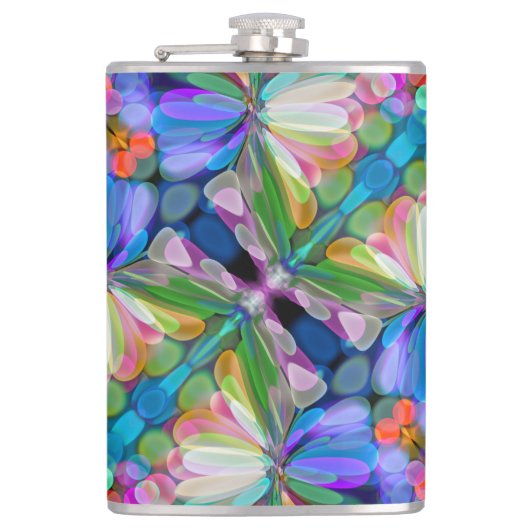 Dragonfly Wildblume Garden Abstrakt Flachmann (Vorderseite)