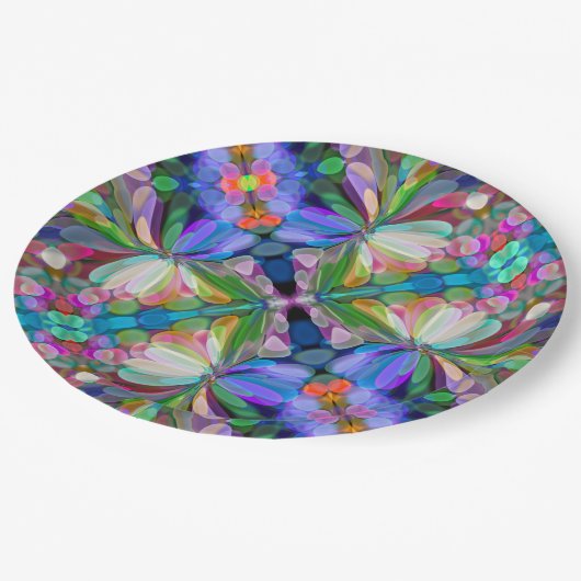 Dragonfly Wildblume Garden Abstrakt Pappteller (Schrägansicht)