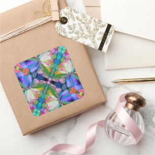 Dragonfly Wildblume Garden Abstrakt Quadratischer Aufkleber