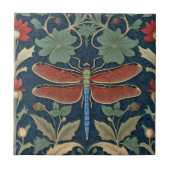 Dragonfly William Morris Stil Blau und Rot Fliese (Vorderseite)
