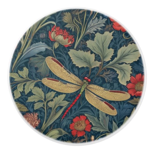 Dragonfly William Morris Stil Rechts Vintag Keramikknauf (Vorderseite)