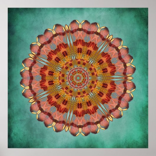 Dragonfly Wing Kaleidoscope Mandala Print Poster (Vorne)