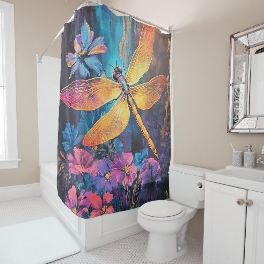 Dragonfly Wings & faszinierende farbige Blume Duschvorhang (Beispiel)
