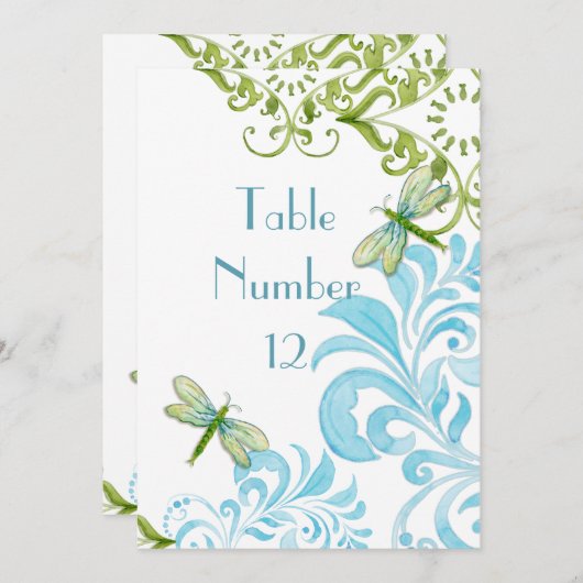 Dragonfly Wirbel Scroll Moderne Tischnummer (Vorne/Hinten)