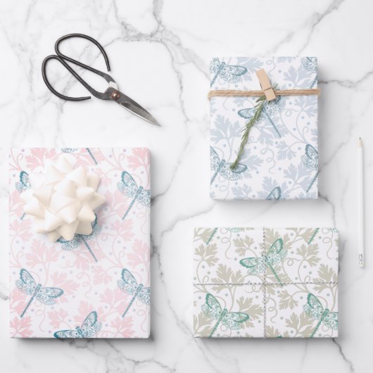 Dragonfly Wrapping Paper Flat Sheet Set 3 Geschenkpapier Set (Vorderseite)