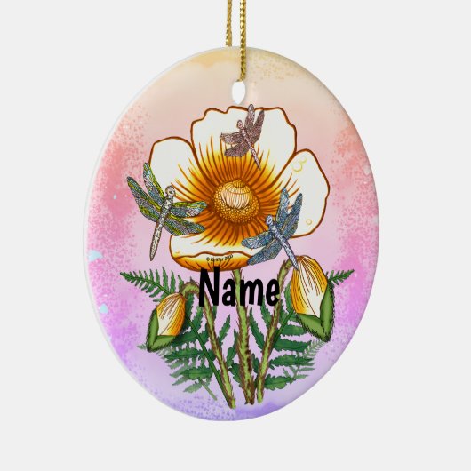 Dragonfly Yellow Poppy Keramik Ornament (Rechts)