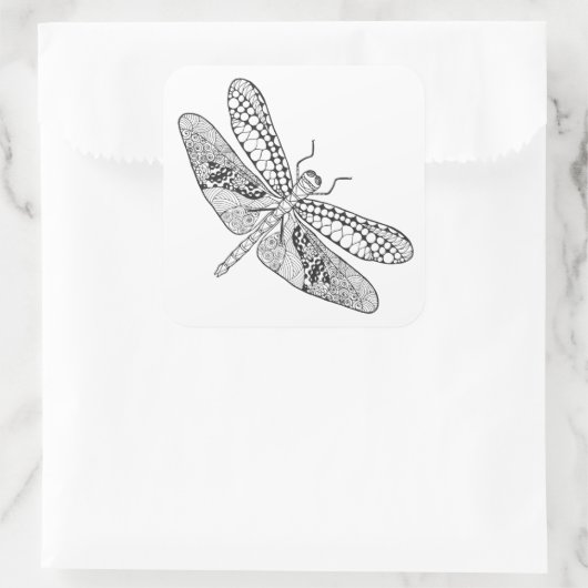 Dragonfly Zendoodle Quadratischer Aufkleber (Tasche)