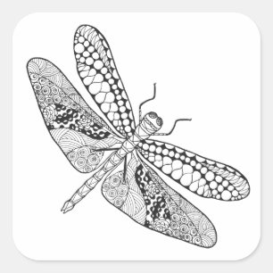 Dragonfly Zendoodle Quadratischer Aufkleber