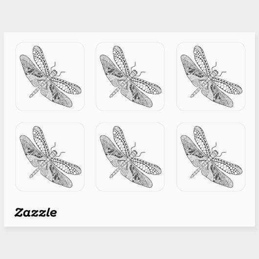 Dragonfly Zendoodle Quadratischer Aufkleber (Blatt)