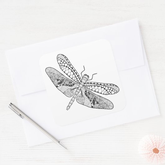 Dragonfly Zendoodle Quadratischer Aufkleber (Umschlag)