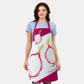 Dragonfruit Pink White Lächelnd Cartoon Food Schürze (Getragen)