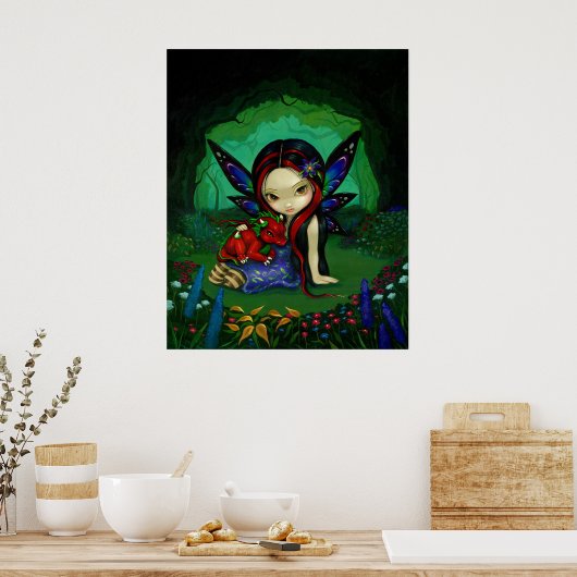 Dragonling Garden 1 Fantasy Dragon Fee Print Poster (Küche)