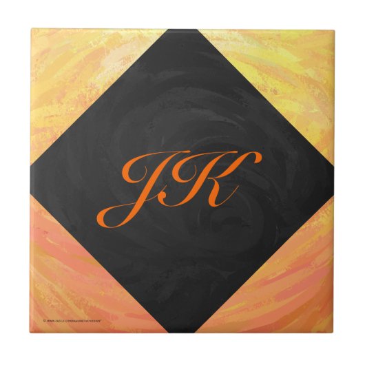 Dragons Augenorange und Schwarze Monogramm Fliese (Vorderseite)