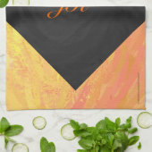 Dragons Augenorange und Schwarze Monogramm Geschirrtuch (Gefaltet)