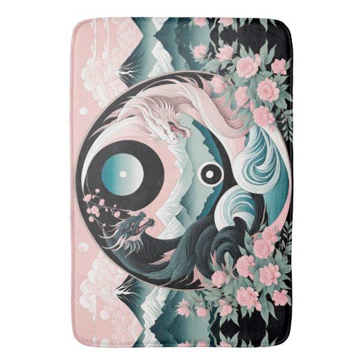 Dragons Blumenberge Rosa Landschaft Aquamarin Badematte (Vorderseite Vertikal)